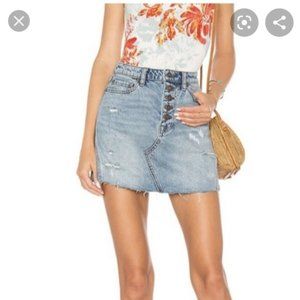 Free People A-Line Light Wash Cutoff Mini Skirt